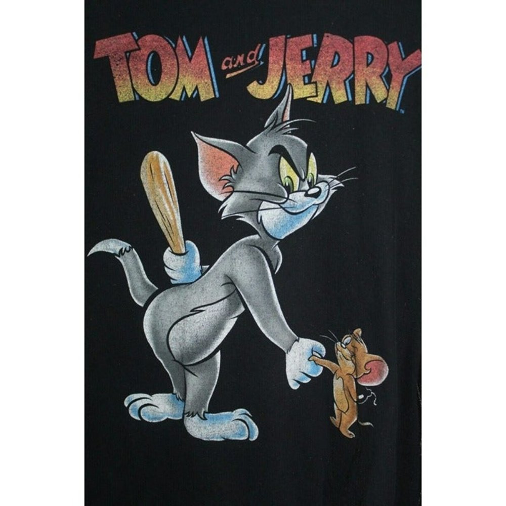 Tom & Jerry Black Tee Shirt Hanna-Barbera Tag - Size: XXL / RN#71868
